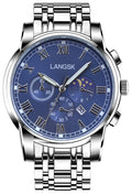 HUNRUY Mens Stainless Steel Luminous Analog Quartz Watches Waterproof Date Casual Wrist Watch (Silver and Blue)