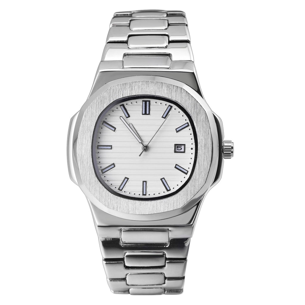 BARAMON Wrist Watches for Men Nautilus Stainless Steel Quartz Movement Date Luxury Style Mens Luminous Hands Casual Business Watches