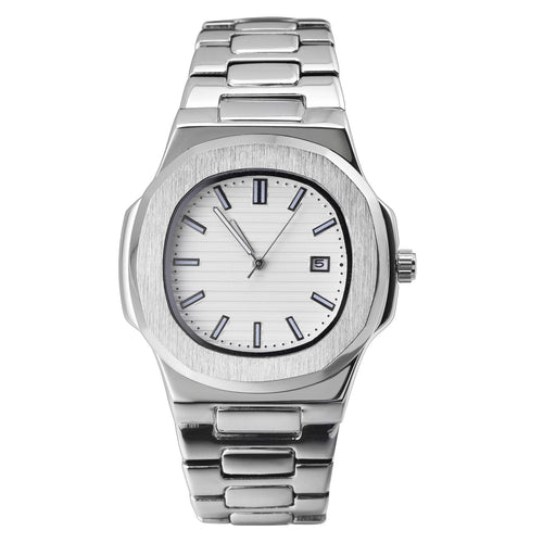 BARAMON Wrist Watches for Men Nautilus Stainless Steel Quartz Movement Date Luxury Style Mens Luminous Hands Casual Business Watches